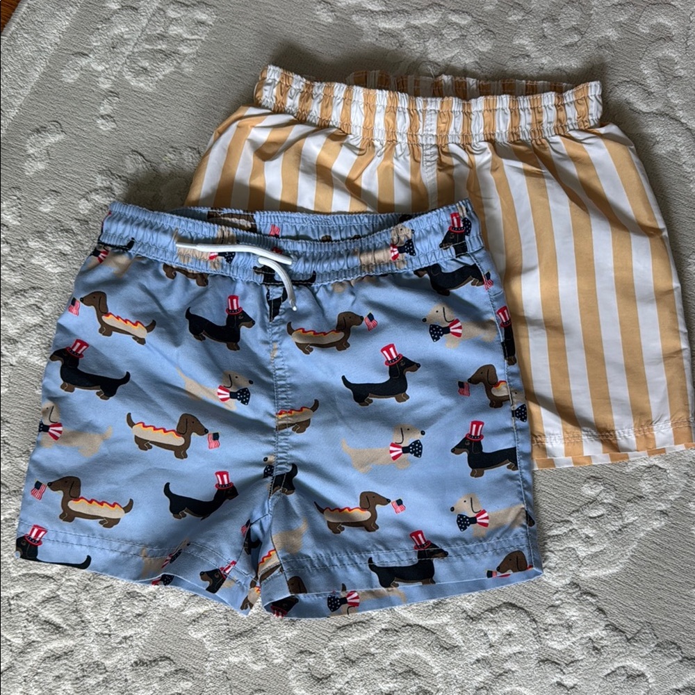 Kids Striped and Dachshund Print bathing suit shorts